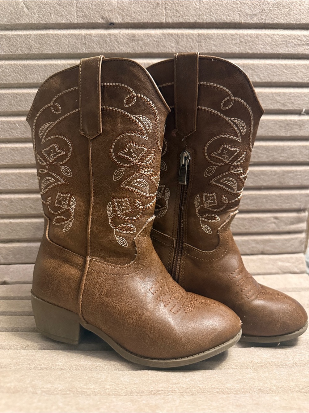 Kids Brown Western Cowboy Boots with Embroidered Shaft